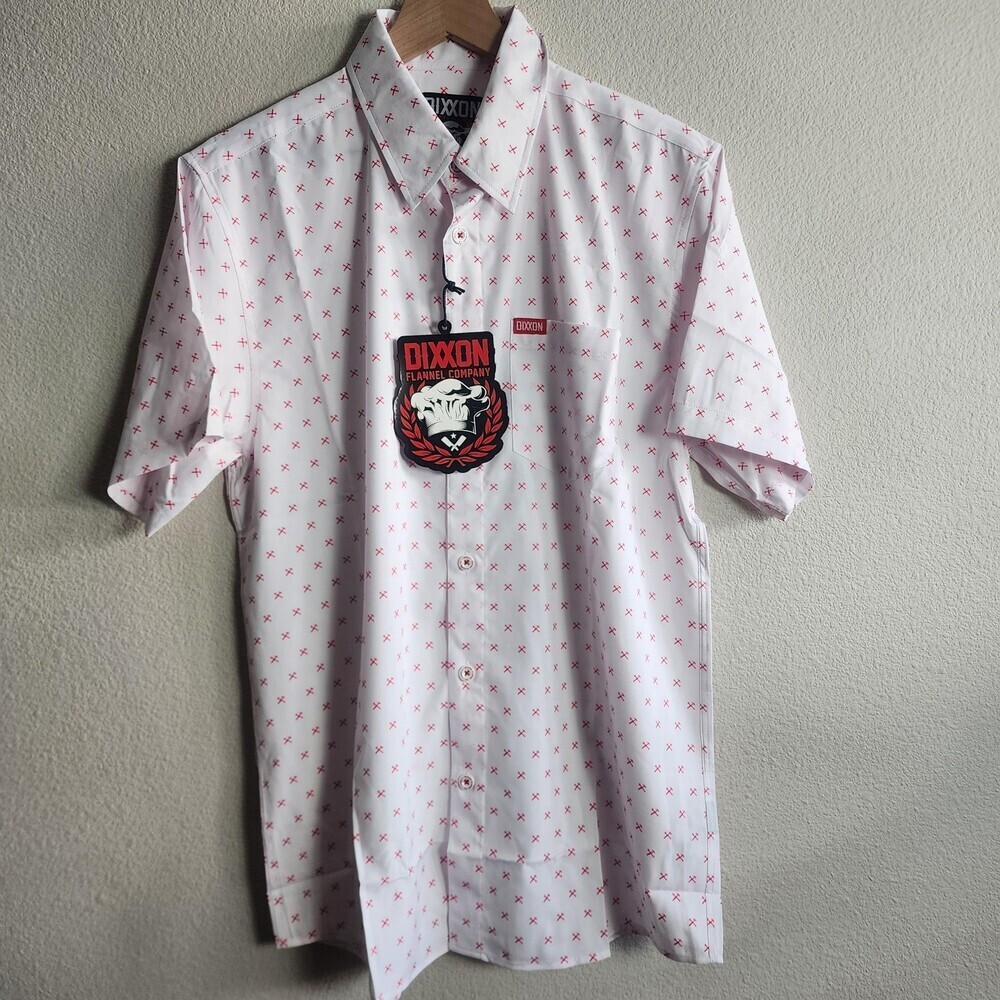 Dixxon Shirt Mens Medium White Red Party Wear Short Sleeve Button Up Casual